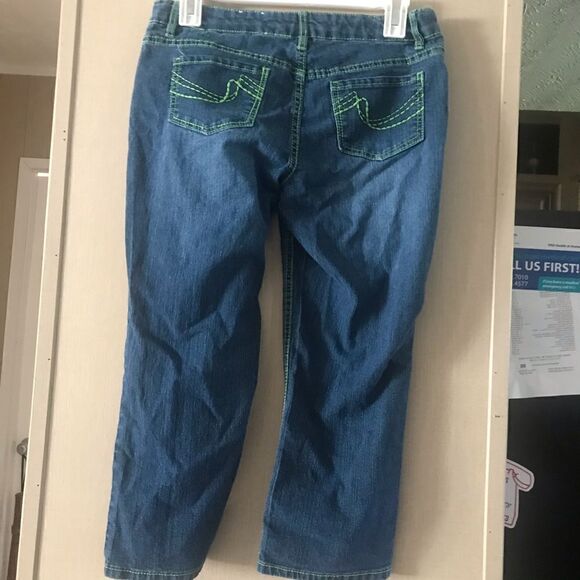 So Girls Blue Jean Capris with Green Trim Size 16 - Picture 3 of 9